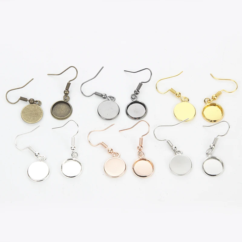 

10Pcs Tray Bezel Earring Hook 10-25mm Blank Setting Round Pendant Cabochon Ear Base DIY Findings For Glass Cameo Jewelry Making