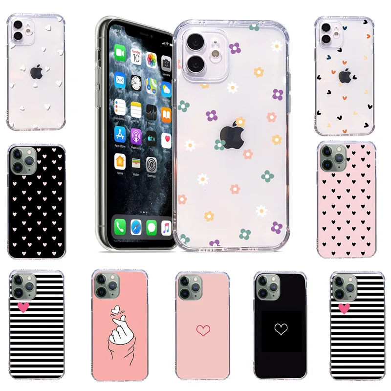 

Heart Pattern Phone Cases for Iphone SE 7 8Plus XS XR Max Cute Pictorial Clear Soft TPU Back Cover for Apple Silicone Phone Case