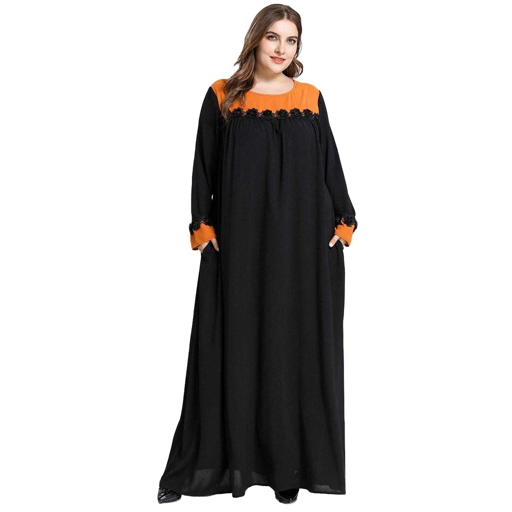 Черная мусульманская абайя для женщин платье макси с длинным рукавом исламский