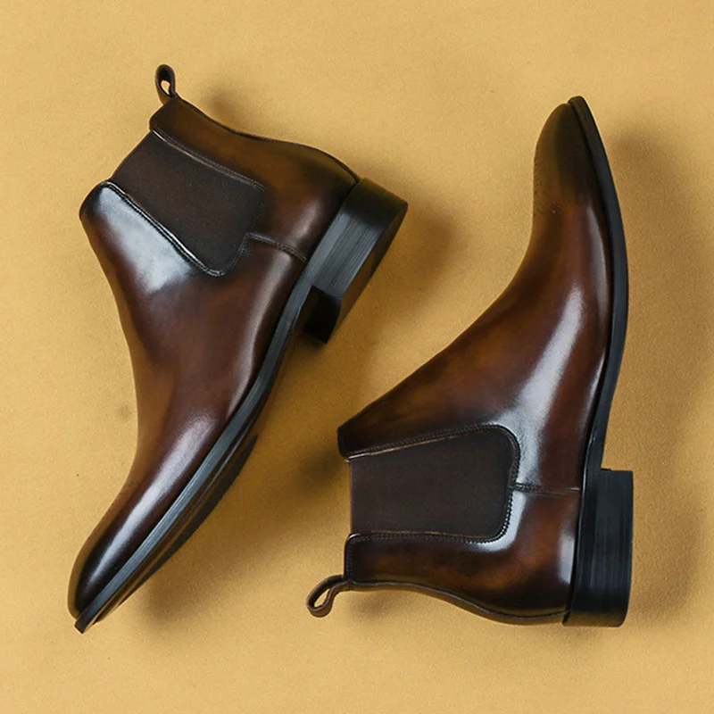 Мужские ботильоны из натуральной кожи с острым носком на высоком каблуке|Ботинки