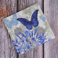 20 vintage purple flower blue butterfly handkerchief decoupage napkin paper tissue wedding birthday party x mas serviettes decor
