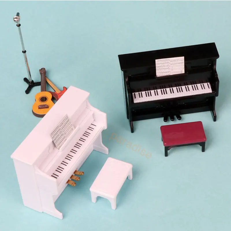 1 Bộ Nhựa Mini Piano Với Phân Dụng Cụ Âm Nhạc Sáng 1/12 Thu Nhỏ Nhà Búp Bê Trang Trí Phụ Kiện Đồ Chơi Trẻ Em Quà Tặng