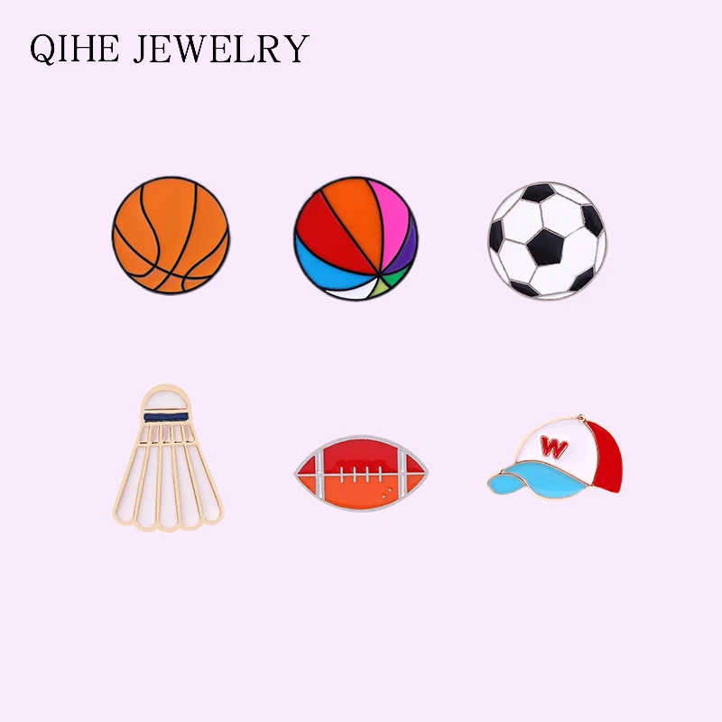 

Sports Balls Enamel Pin Boy Students Football Soccer Beach Ball Athletics Brooch Pins Jackets Skirt Badge Jewelry Friends Gifts