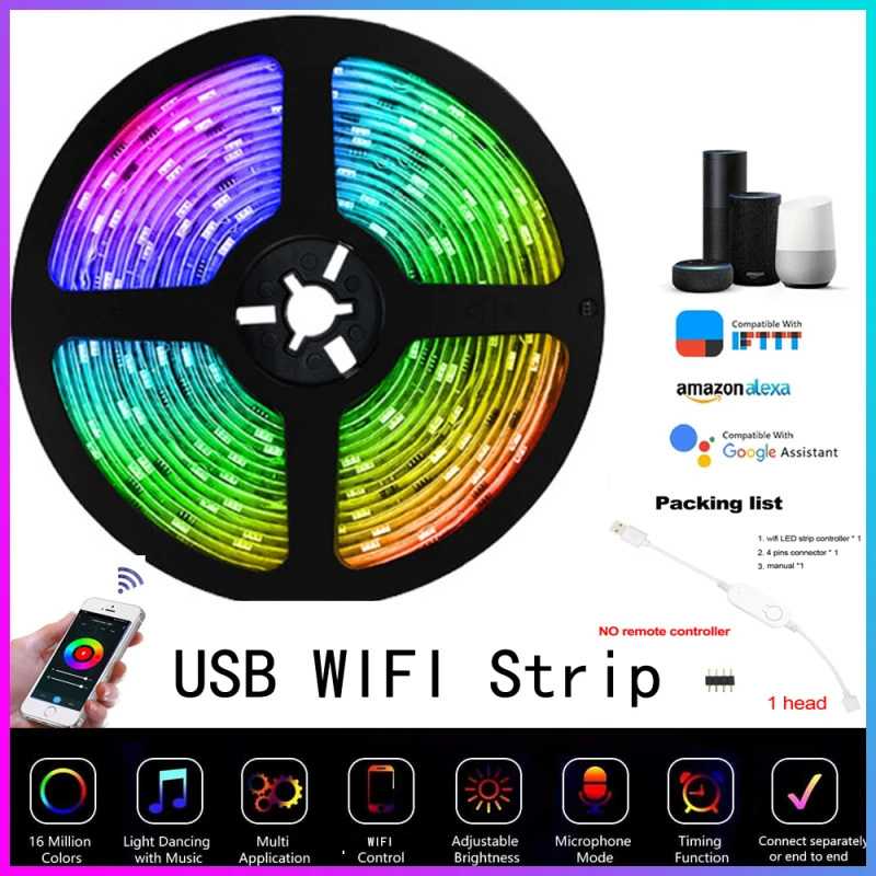 

Светодиодная лента с поддержкой Bluetooth, Wi-Fi, RGB 5050, 1/2/5 м
