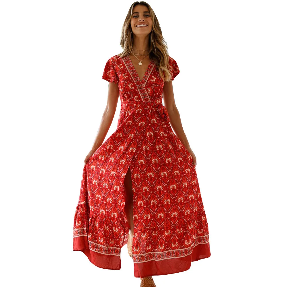 

2021 summer new leisure holiday printed dress sexy long skirt women's clothing dresses