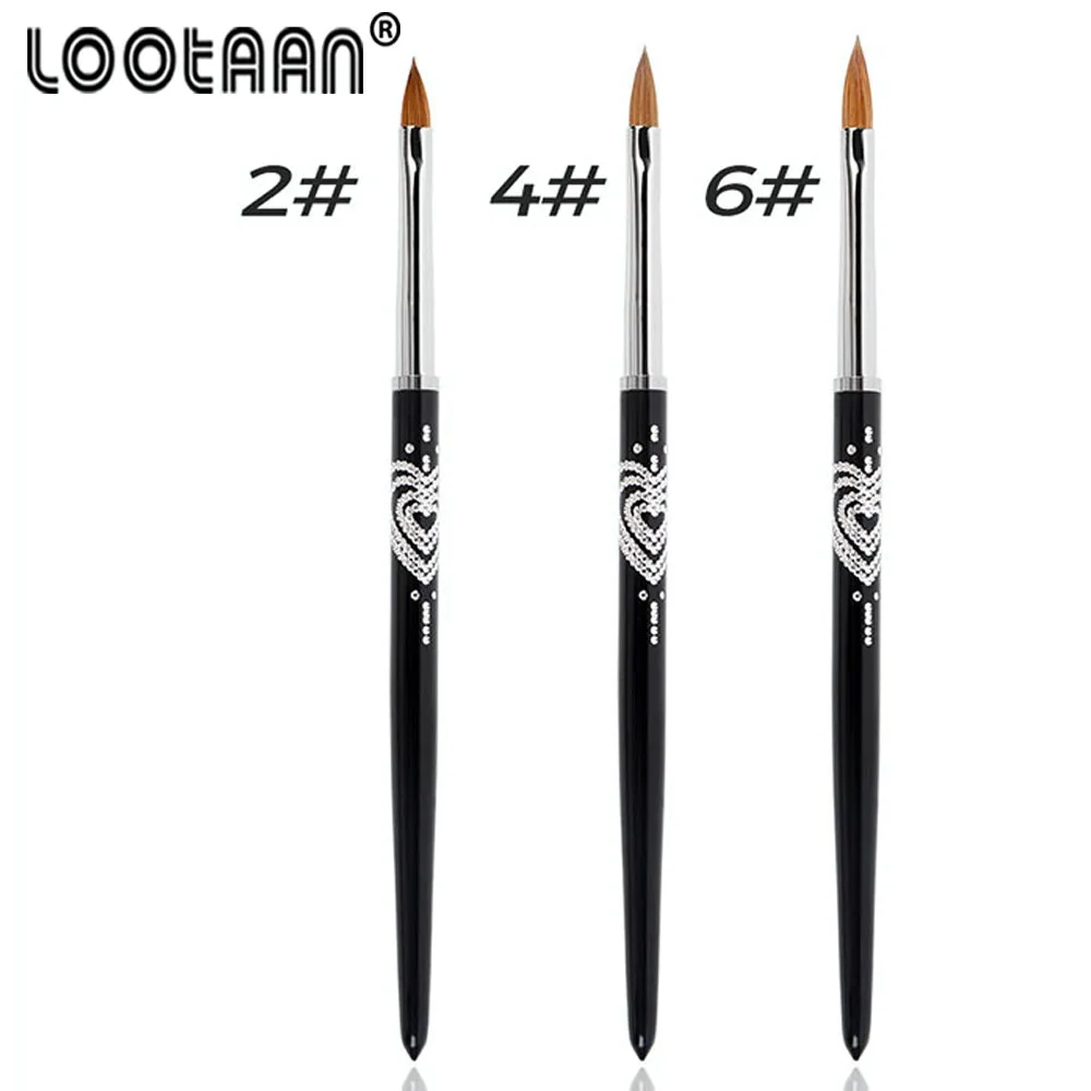 Lootaan 1 шт. 2 #4 #6 # 100% колонковая для акриловых ногтей кисть Резьба порошок гель