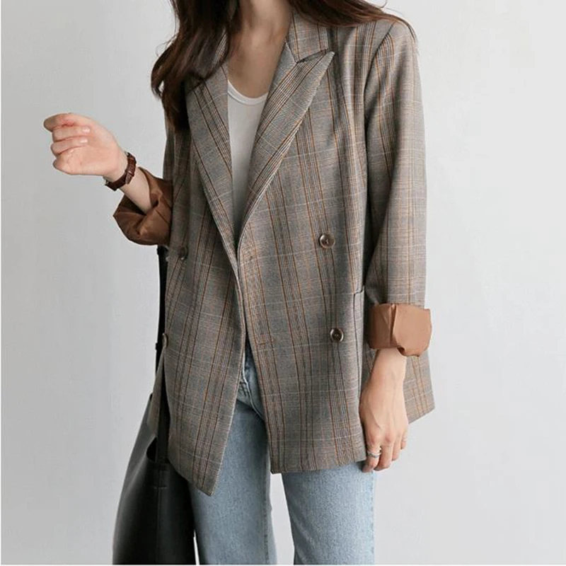 Зимний женский Блейзер Ретро стиль клетчатый костюм для женщин Модный