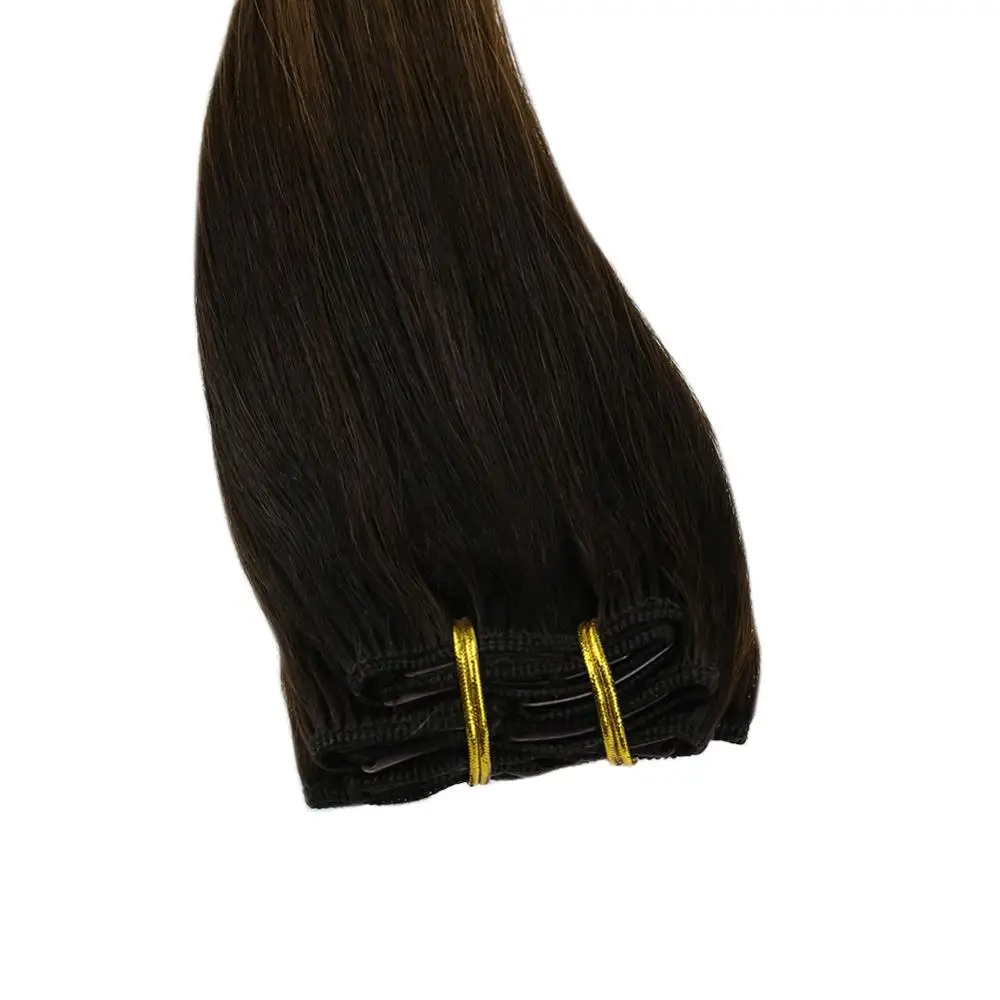 VeSunny Double Weft Clip in Hair Extensions Human 7pcs 120gr on Balayage Ombre Brown mix Blonde #2/6/18 | Шиньоны и парики