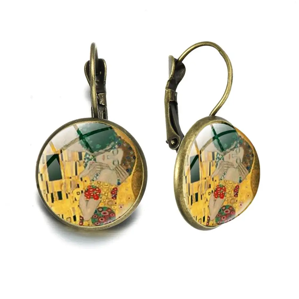SONGDA Classic The Kiss Cameo Glass Art Picture Earrings Gustav Klimt Oil Painting Theme Hook Women Handcrafted Jewelry | Украшения и
