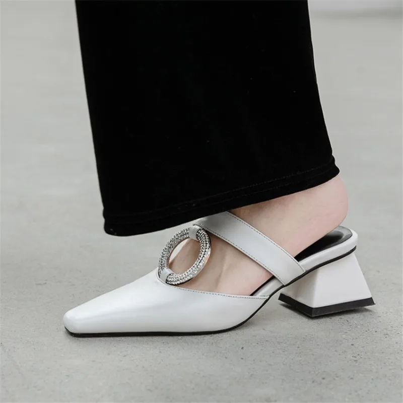 Мюли PXELENA женские со стразами Дизайнерские летние тапочки из натуральной кожи на