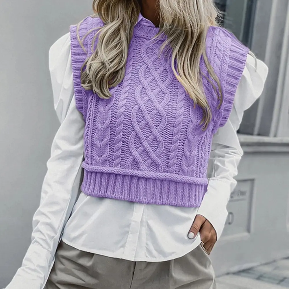 Женский вязаный пуловер без рукавов Za повседневный розовый свитер-водолазка