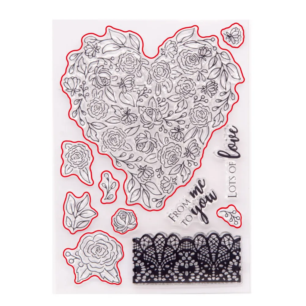 

Stamps and Dies Rose Flower Heart Clear Stamp Scrapbooking Stamping DIY Album Rubber Metal Cutting Dies Gift Card Stencil