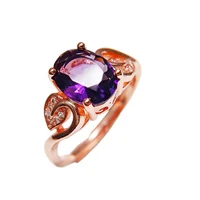 fyjs unique rose gold color leaf oval shape section amethysts crystal resizable ring for elegant women jewelry