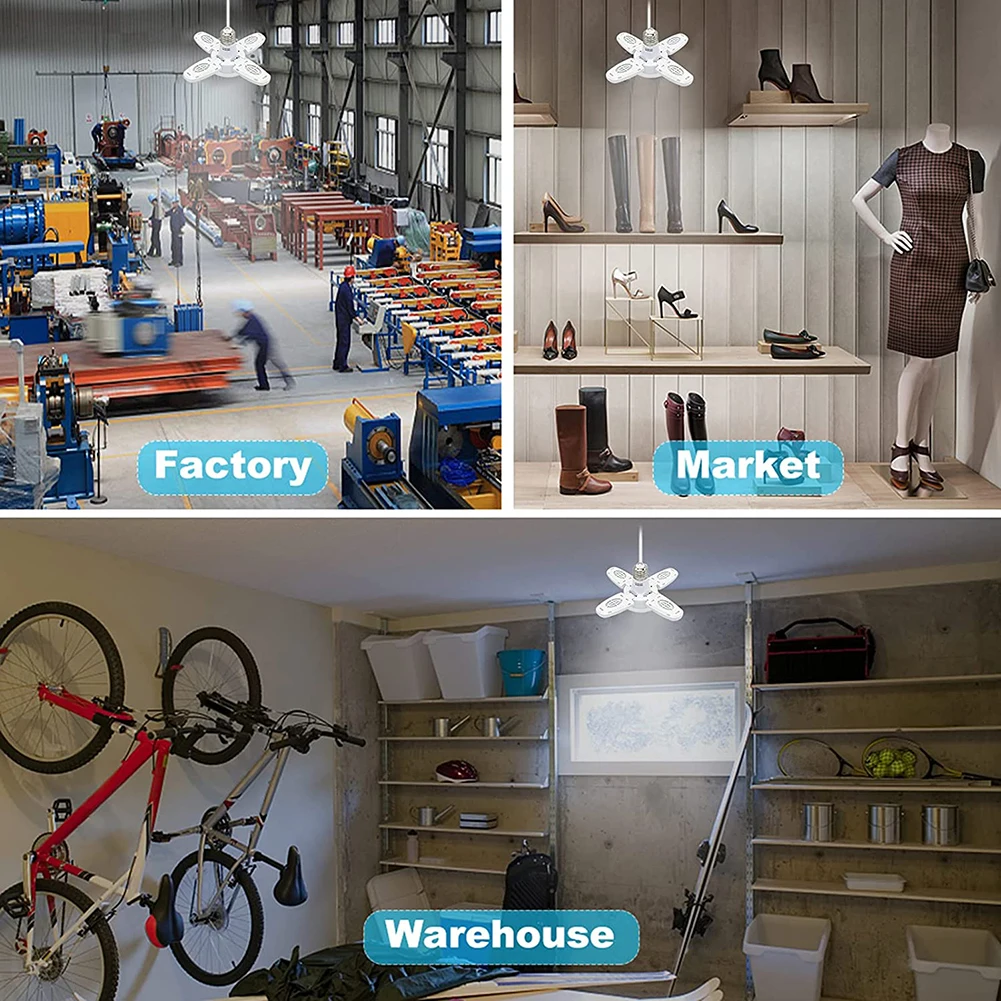 38W LED Garage Lights Foldable E27 Bulb 4 Adjustable Fan Blades Deformable Workshop Warehouse Ceiling Lighting 6500K AC110-265V |