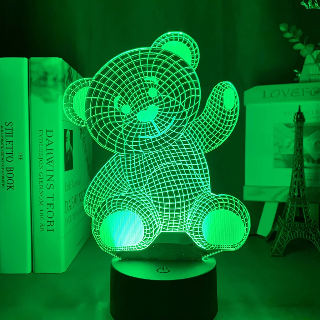 

3D визуальная сенсорная кнопка креативная мультяшная Ночная подсветка с медведем светодиодная 7 меняющихся цветов интересная настольная ла...