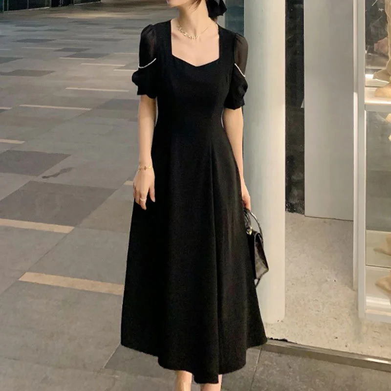 

Xl-5xl размера плюс французский чай небольшой черный 2021 лето новый большой женский толстый мм дизайн Хепберн Платье 11603