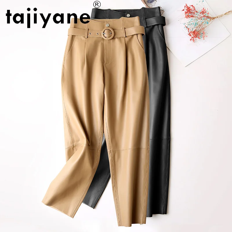 

Женские шаровары с высокой талией Tajiyane, брюки из натуральной овечьей кожи, модные брюки в Корейском стиле, модель 2021 года, Pph4795