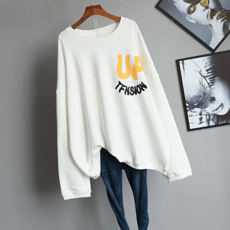 

2020 Autumn New Korean Oversize Simple Solid Color Long-sleeved Women T-shirt Loose Thin Letters Casual Sweater Free Shipping