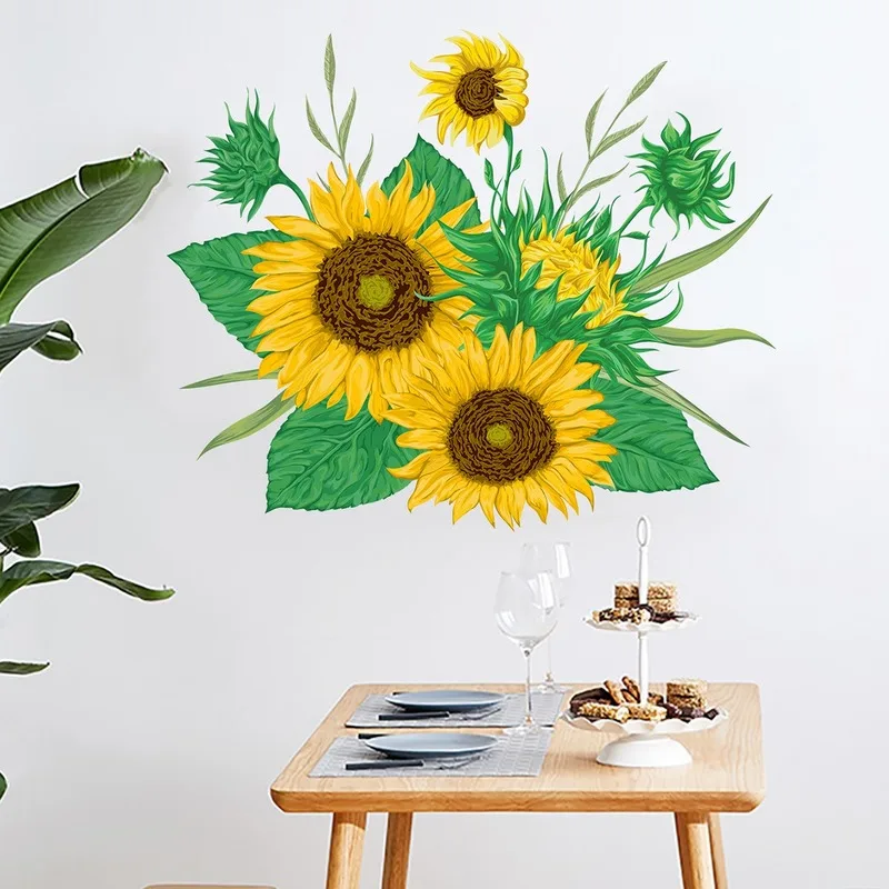 

Fresh Sunflower Wall Sticker for Kids Room Living Room Bedroom Home Decoration Kitchen Waterproof Decals Removable PVC Wallpaper