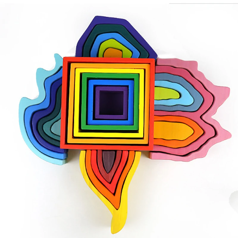 

Children's Solid Wood Rainbow Building Blocks Color Arched Building Blocks Stacks of High Wooden Early Education Toys