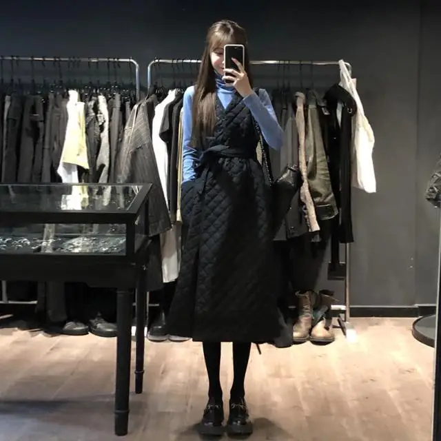 Новинка 2021 женское стеганое платье с V-образным вырезом и ромбовидным узором без