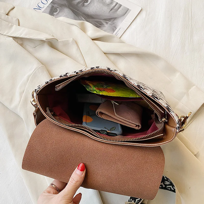 

Female Bags Top Handle Houndstooth Bag Women Retro Handbag PU Leather Shoulder Bag Vintage Top Handle Bag Fashion Crossbody Bag