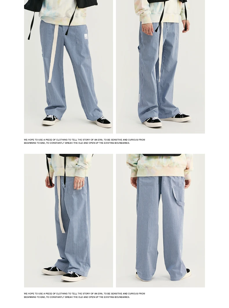 INFLATION Men Casual Pants Winter Streetwear Old Fashion Stripe Pants Straight Elastic Waist Casual Stripe Men Pants 93421W