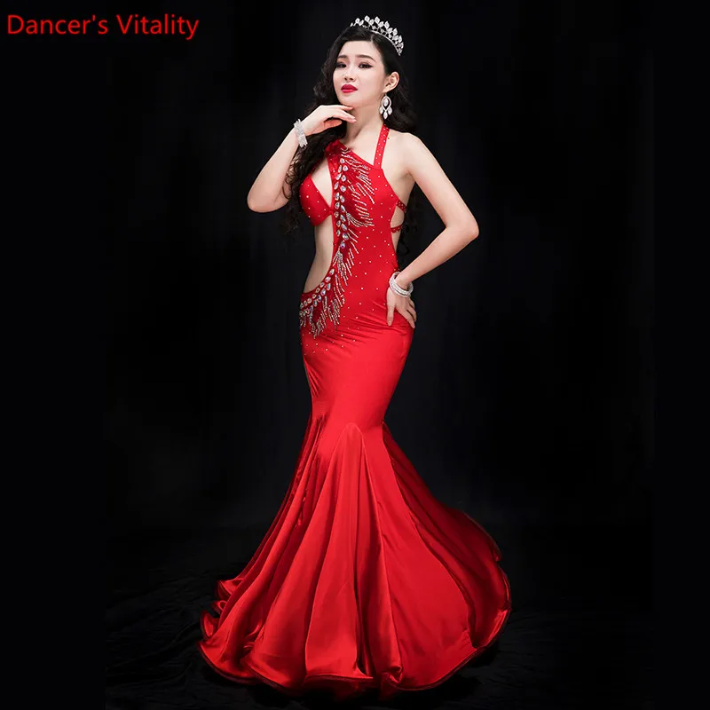 Новое выступление Belly Dance Элегантное платье с бриллиантами Девушка Платья Танцы