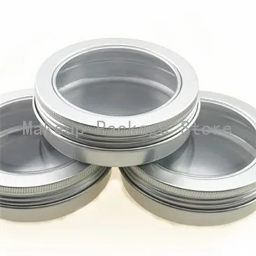 

100g 50pcs/lot Refillable empty round aluminum tin cans bottle with window lids,skylight cosmetic container box aluminum jar