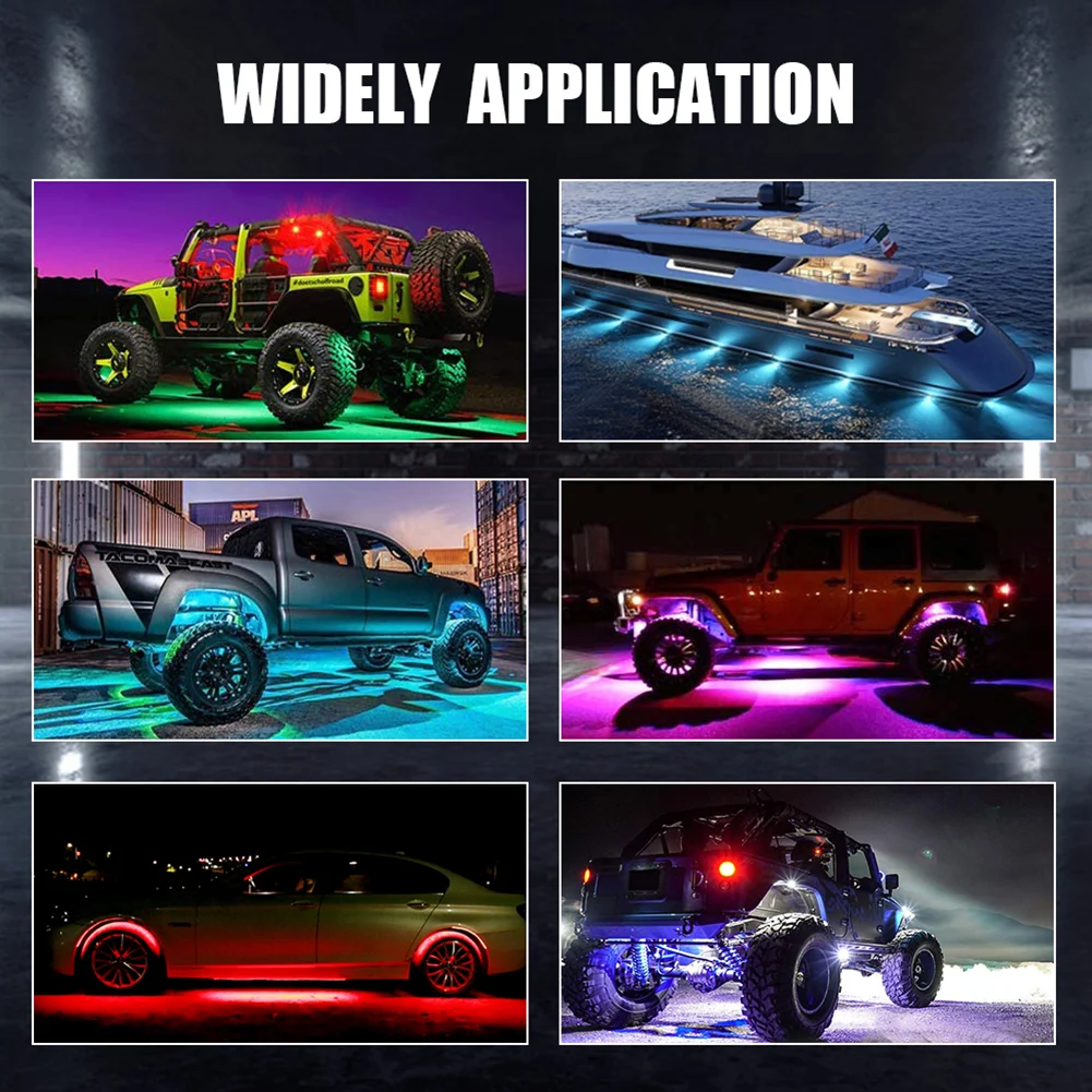 Waterproof RGB LED Rock Light Underglow Neon Kit Bluetooth APP Remote Control Chassis Decorative Music Lamps for Jeep | Автомобили и