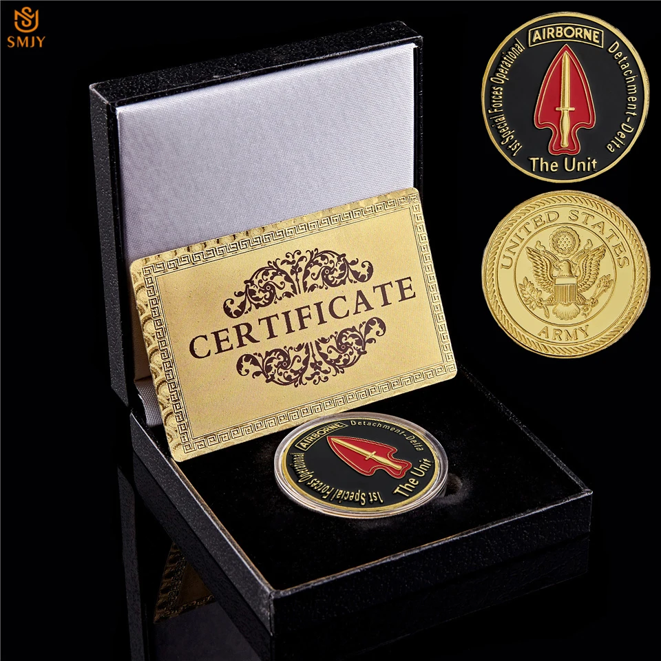 

US Army Airborne 1st Special Forces Operational USA Gold Military Token Challenge Commemorative Coin Collection W/ Box Holder