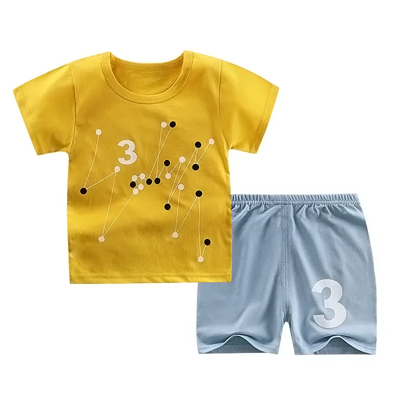 yellow 6M-4 лет 2 шт./компл. костюмы для малышей летний детский короткий рукав Короткие штаны костюм из хлопка для мальчиков и Девочка Костюмы - Цвет: yellow