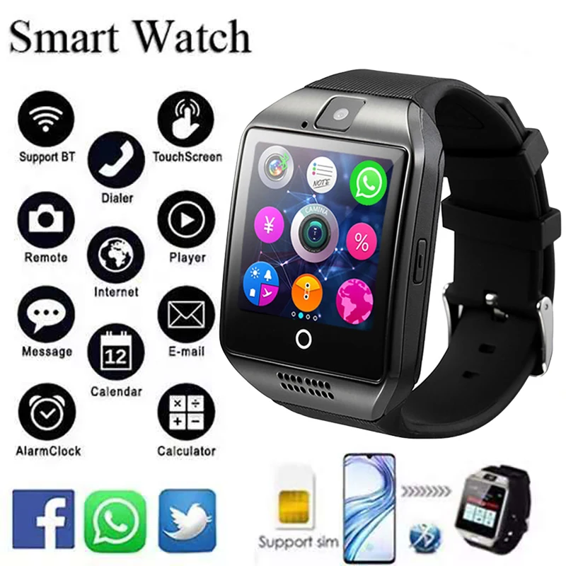 

Q18 Connect Man Smartwatch Sport Waterproof Pedometer Women Smart Watch With Sim Card 2G Call Phone Whatsapp Message Sync Smartb