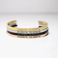customized personalized 4mm width laser engrave coordinates bracelet stainless steel cuff bangles bar necklace gift for lovers