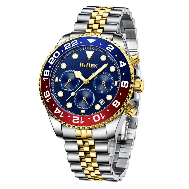 

2021 Luxury Top Brand Gold Men Watch 304 Stainless Steel Chronograph Watches Mens Waterproof Male Business Dress Watch