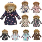 Пальто для маленьких девочек, куртка с цветочным принтом для малышей, парки, толстовки, топы, зимнее плотное теплое ветрозащитное пальто, верхняя одежда, куртка для девочек