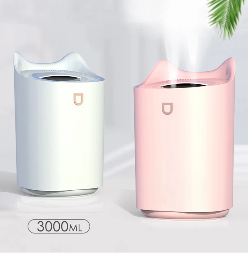 

Увлажнитель-распылитель воздуха ультразвуковой, 3000 мл, с двумя портами, с Led-подсветильник кой, Usb