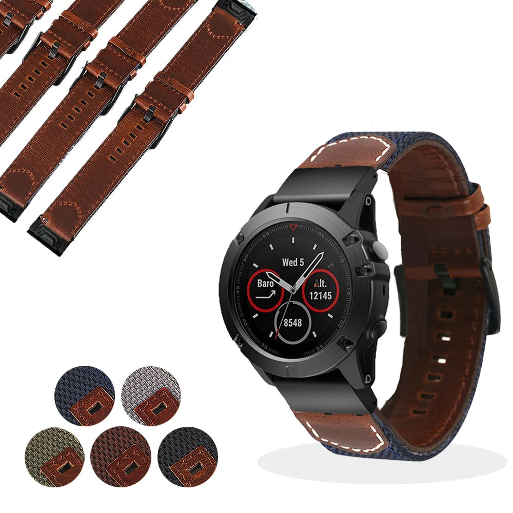 Кожаный ремешок для наручных часов Garmin Fenix 5 6 5X 6X быстросъемный 3 3HR Plus Pro Forerunner 935 945