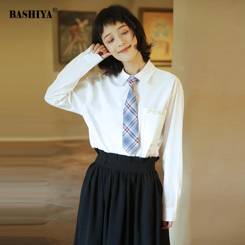 

Vintage white blouse with long sleeves for women 2020 Pre-fall New Ins Preppy necktie shirt with day embroidery blouse