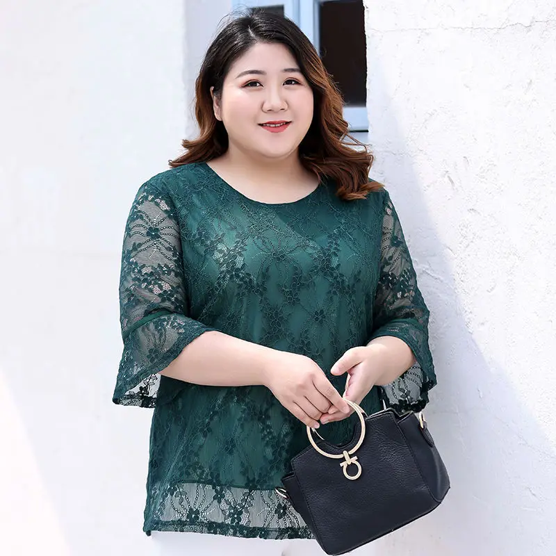 

MOYISU ожирение женская блузка 2022 летняя Новинка с коротким рукавом однотонные рубашки размера плюс 5XL-8XL женские свободные топы с круглым выре...