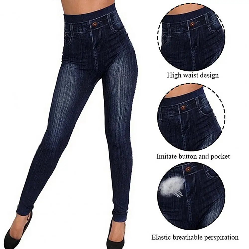 

Women High Waist Pockets Button Seamless Leggings Skinny Pencil Pants Jeans