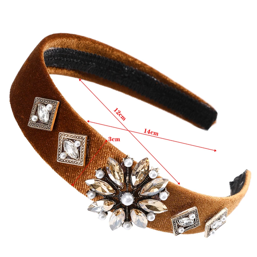 Черные бархатные ободки в стиле барокко с жемчужинами Ретро цветок Кристальные