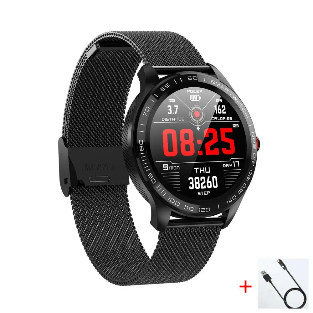 black steel cable Смарт-часы L9 ECG PPG, мужские спортивные часы с Bluetooth, Смарт-часы, водонепроницаемые, IP68, кровяное давление, кислородная кожа, часы для женщин - Цвет: black steel cable