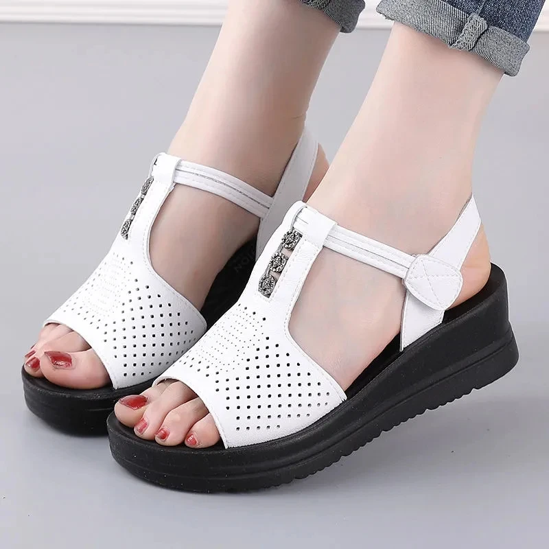 

Сандалии женские на танкетке, дышащие Босоножки с открытым носком, повседневная обувь с вырезами, нескользящие спортивные босоножки на пла...