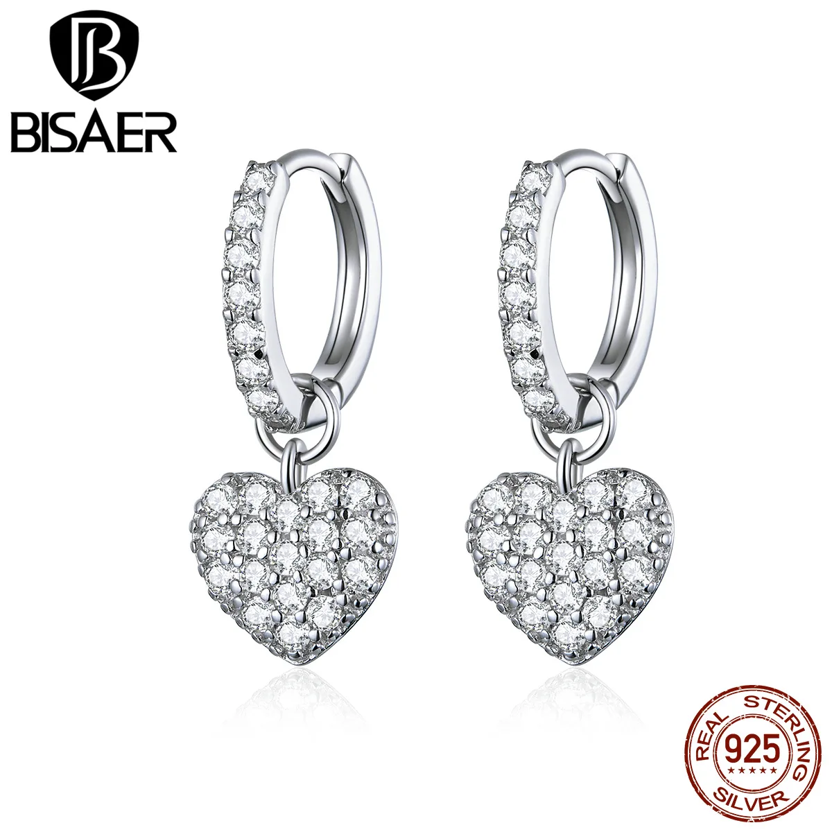 Женские серьги подвески из стерлингового серебра 925 пробы с сердечком и бусинами