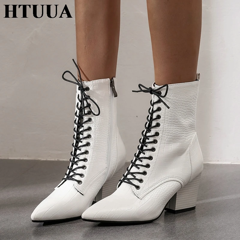 HTUUA/2020 г. Женские ботинки осенне зимние на шнуровке с острым носком Женская