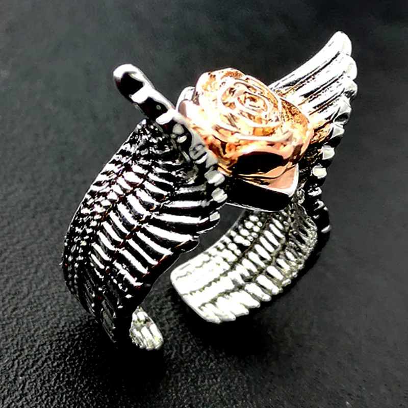 

Classic Vintage 3D Stereo Rose Flower Wing Open Adjustable Silver Rings for Women Fashion Wedding Party Anniversary Jewelry Gift