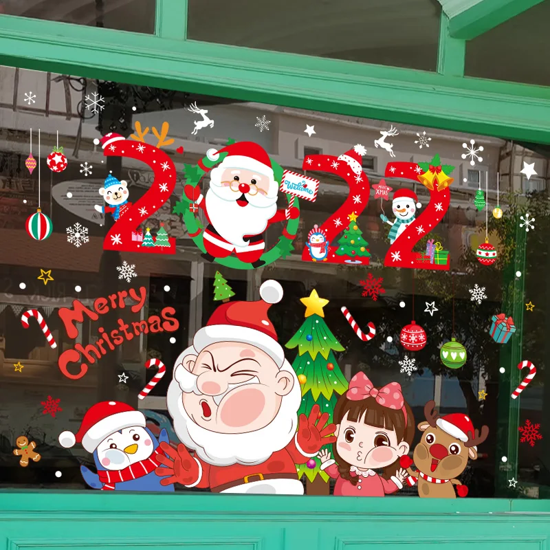 

[shijuekongjian] 2022 Chirstmas Glass Sticker DIY Santa Claus Wall Decals for Living Room Window New Year Winter Home Decoration
