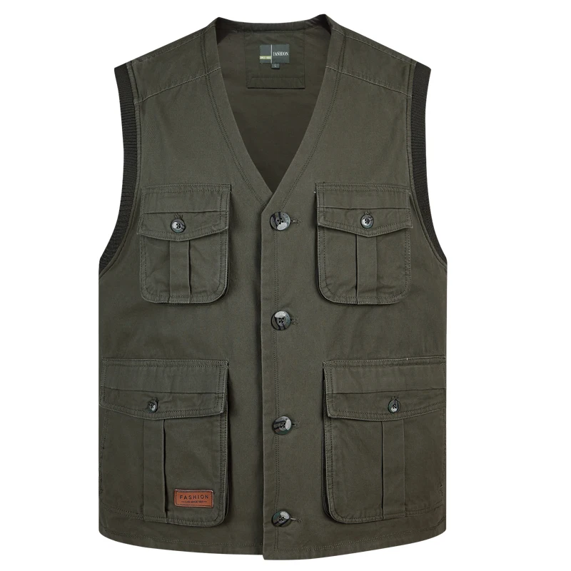 

2021 Men's Cotton Single-Breasted Thick Vest Workwear Multi-Pocket Vest