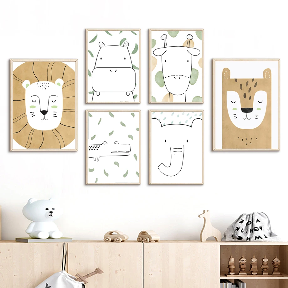 

Lion Giraffe Elephant Rabbit Line Nursery Wall Art Canvas Painting Nordic Posters And Prints Wall Pictures Baby Kids Room Decor